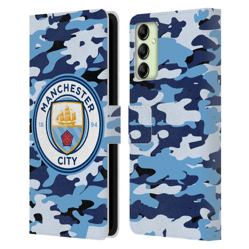 Manchester City Man City FC Badge Camou Blue Moon Leather Book Wallet Case Cover For Samsung Galaxy A14 5G