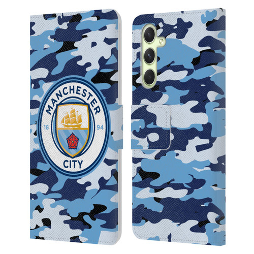 Manchester City Man City FC Badge Camou Blue Moon Leather Book Wallet Case Cover For Samsung Galaxy A54 5G