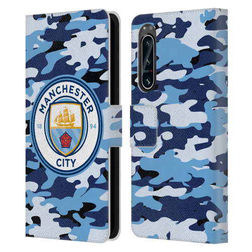 Manchester City Man City FC Badge Camou Blue Moon Leather Book Wallet Case Cover For Sony Xperia 5 IV