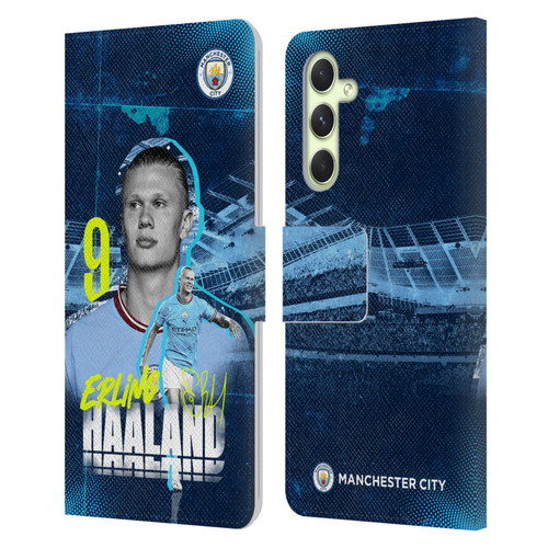 Manchester City Man City FC 2022/23 First Team Erling Haaland Leather Book Wallet Case Cover For Samsung Galaxy A54 5G