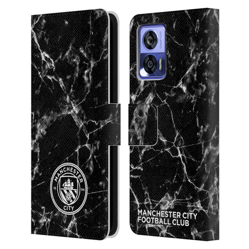 Manchester City Man City FC Marble Badge Black White Mono Leather Book Wallet Case Cover For Motorola Edge 30 Neo 5G