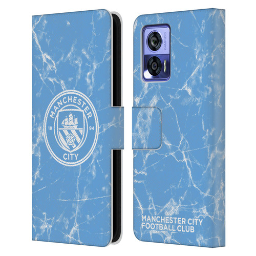 Manchester City Man City FC Marble Badge Blue White Mono Leather Book Wallet Case Cover For Motorola Edge 30 Neo 5G