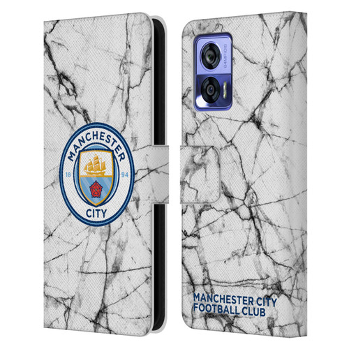 Manchester City Man City FC Marble Badge Full Colour Leather Book Wallet Case Cover For Motorola Edge 30 Neo 5G