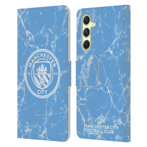 Manchester City Man City FC Marble Badge Blue White Mono Leather Book Wallet Case Cover For Samsung Galaxy A54 5G