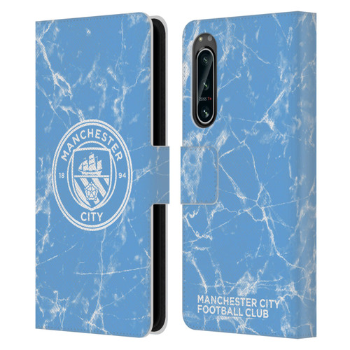 Manchester City Man City FC Marble Badge Blue White Mono Leather Book Wallet Case Cover For Sony Xperia 5 IV