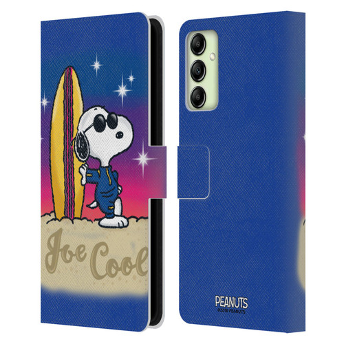 Peanuts Snoopy Boardwalk Airbrush Joe Cool Surf Leather Book Wallet Case Cover For Samsung Galaxy A14 5G