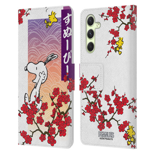 Peanuts Oriental Snoopy Cherry Blossoms 2 Leather Book Wallet Case Cover For Samsung Galaxy A54 5G