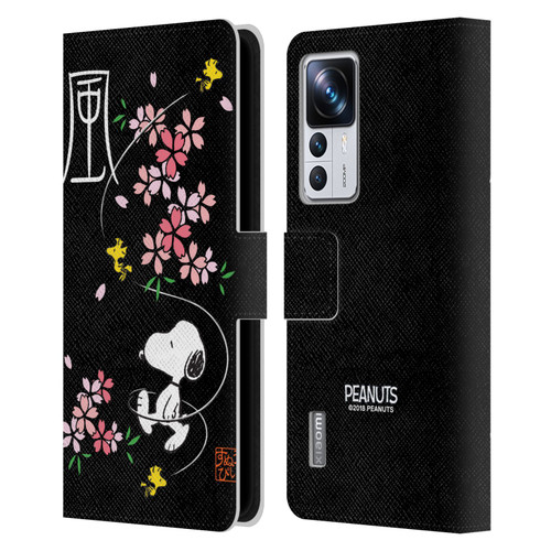 Peanuts Oriental Snoopy Cherry Blossoms Leather Book Wallet Case Cover For Xiaomi 12T Pro