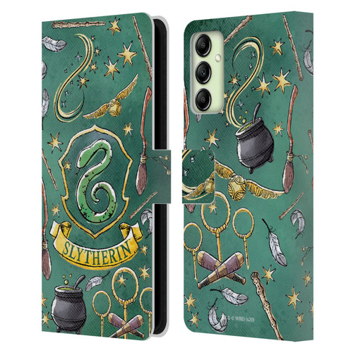 Harry Potter Deathly Hallows XIII Slytherin Pattern Leather Book Wallet Case Cover For Samsung Galaxy A14 5G