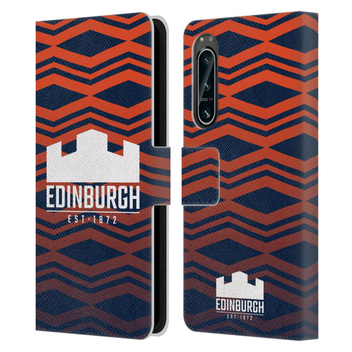 Edinburgh Rugby Graphics Pattern Gradient Leather Book Wallet Case Cover For Sony Xperia 5 IV