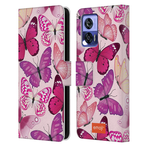 emoji® Butterflies Pink And Purple Leather Book Wallet Case Cover For Motorola Edge 30 Neo 5G