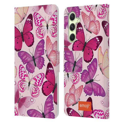 emoji® Butterflies Pink And Purple Leather Book Wallet Case Cover For Samsung Galaxy A54 5G