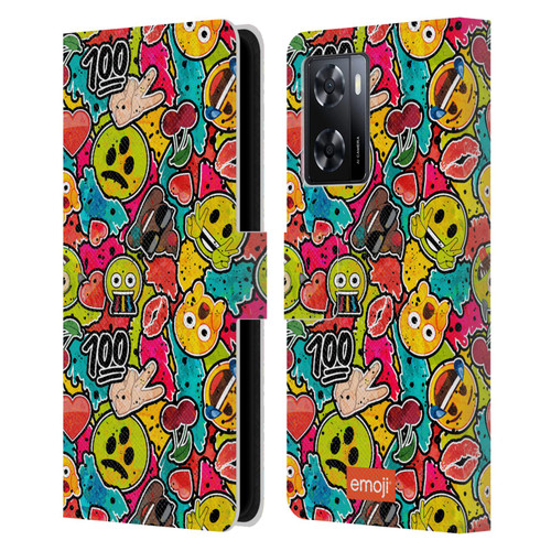 emoji® Graffiti Colours Leather Book Wallet Case Cover For OPPO A57s