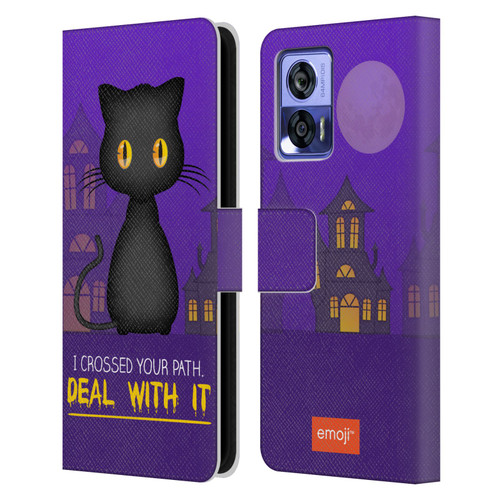 emoji® Halloween Parodies Black Cat Leather Book Wallet Case Cover For Motorola Edge 30 Neo 5G