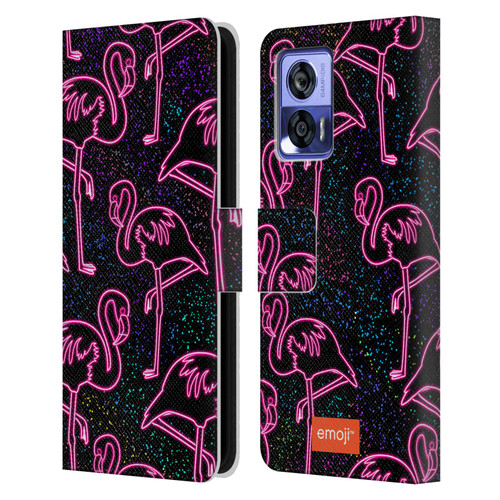 emoji® Neon Flamingo Leather Book Wallet Case Cover For Motorola Edge 30 Neo 5G