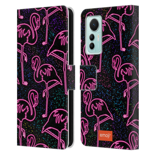 emoji® Neon Flamingo Leather Book Wallet Case Cover For Xiaomi 12 Lite