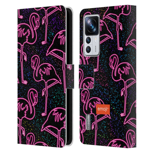 emoji® Neon Flamingo Leather Book Wallet Case Cover For Xiaomi 12T Pro