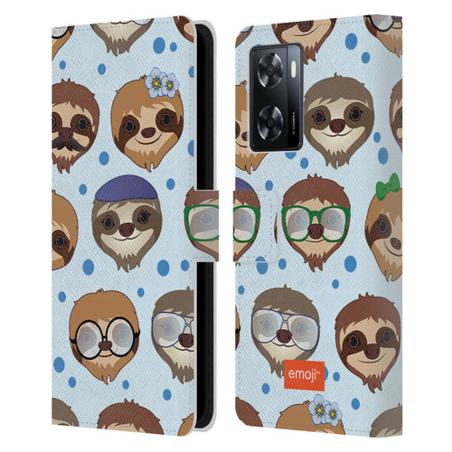 emoji® Sloth Pattern Leather Book Wallet Case Cover For OPPO A57s