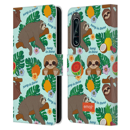 emoji® Sloth Tropical Leather Book Wallet Case Cover For Sony Xperia 5 IV