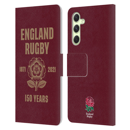 England Rugby Union 150th Anniversary Red Leather Book Wallet Case Cover For Samsung Galaxy A54 5G