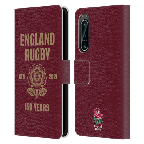 England Rugby Union 150th Anniversary Red Leather Book Wallet Case Cover For Sony Xperia 5 IV