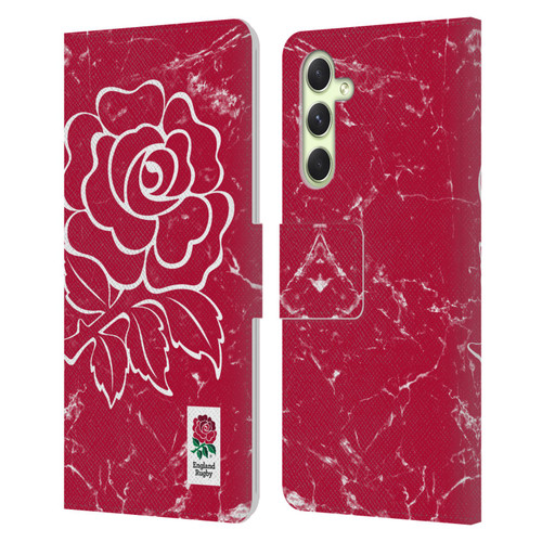 England Rugby Union Marble Red Leather Book Wallet Case Cover For Samsung Galaxy A54 5G