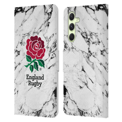 England Rugby Union Marble White Leather Book Wallet Case Cover For Samsung Galaxy A54 5G