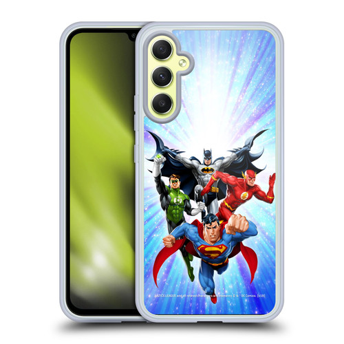 Justice League DC Comics Airbrushed Heroes Blue Purple Soft Gel Case for Samsung Galaxy A34 5G