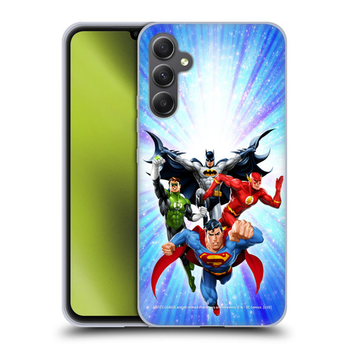 Justice League DC Comics Airbrushed Heroes Blue Purple Soft Gel Case for Samsung Galaxy A34 5G