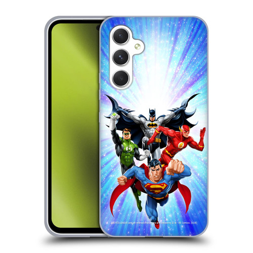 Justice League DC Comics Airbrushed Heroes Blue Purple Soft Gel Case for Samsung Galaxy A54 5G