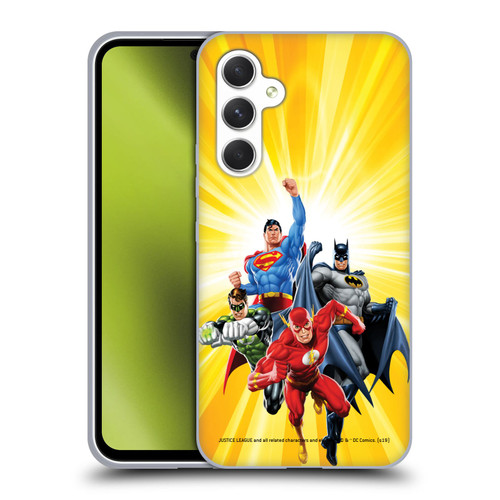 Justice League DC Comics Airbrushed Heroes Yellow Soft Gel Case for Samsung Galaxy A54 5G