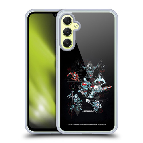 Justice League DC Comics Dark Electric Graphics Heroes Triangle Soft Gel Case for Samsung Galaxy A34 5G