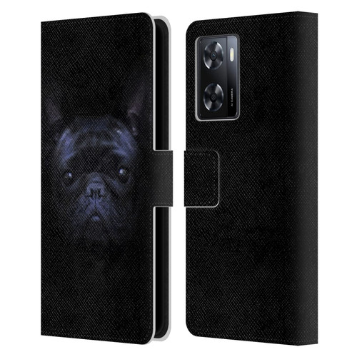 Klaudia Senator French Bulldog 2 Darkness Leather Book Wallet Case Cover For OPPO A57s