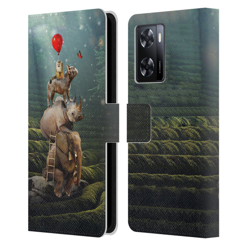Klaudia Senator French Bulldog 2 Friends Reaching Butterfly Leather Book Wallet Case Cover For OPPO A57s