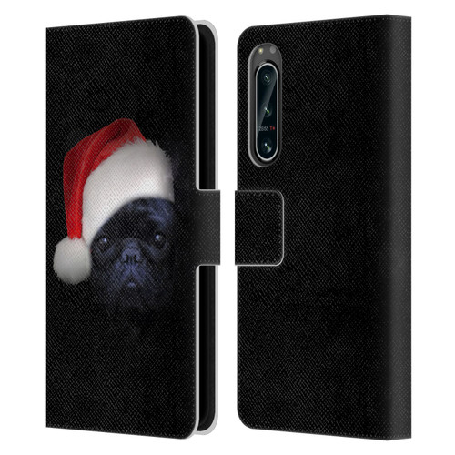 Klaudia Senator French Bulldog 2 Christmas Hat Leather Book Wallet Case Cover For Sony Xperia 5 IV