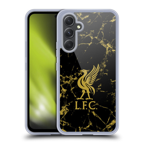 Liverpool Football Club Crest & Liverbird Patterns 1 Black & Gold Marble Soft Gel Case for Samsung Galaxy A54 5G