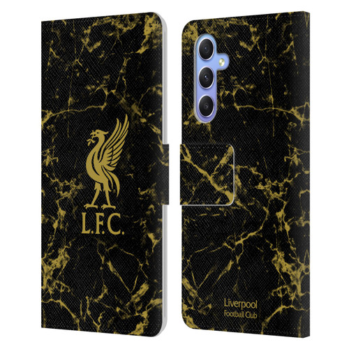 Liverpool Football Club Crest & Liverbird Patterns 1 Black & Gold Marble Leather Book Wallet Case Cover For Samsung Galaxy A34 5G