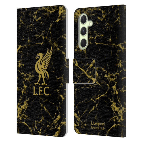 Liverpool Football Club Crest & Liverbird Patterns 1 Black & Gold Marble Leather Book Wallet Case Cover For Samsung Galaxy A54 5G