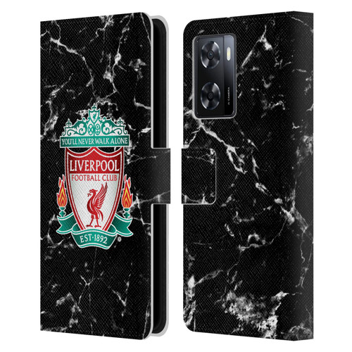 Liverpool Football Club Marble Black Crest Leather Book Wallet Case Cover For OPPO A57s