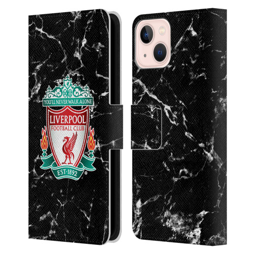 Liverpool Football Club Marble Black Crest Leather Book Wallet Case Cover For Apple iPhone 13