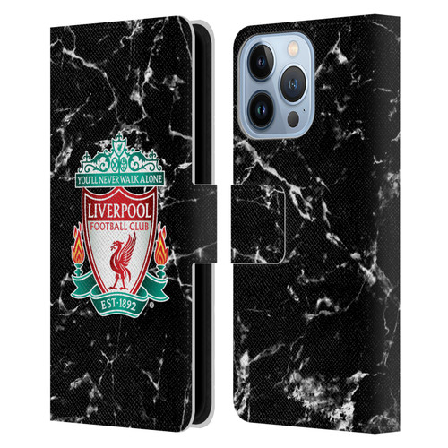 Liverpool Football Club Marble Black Crest Leather Book Wallet Case Cover For Apple iPhone 13 Pro