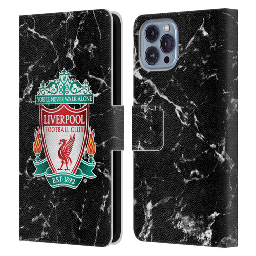 Liverpool Football Club Marble Black Crest Leather Book Wallet Case Cover For Apple iPhone 14