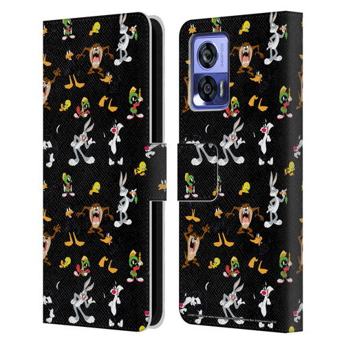 Looney Tunes Patterns Black Leather Book Wallet Case Cover For Motorola Edge 30 Neo 5G