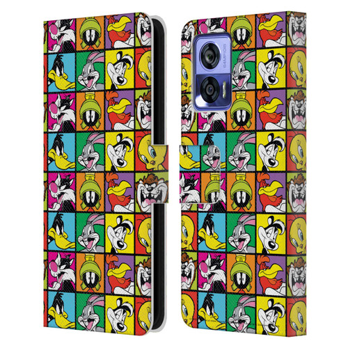 Looney Tunes Patterns Tiles Leather Book Wallet Case Cover For Motorola Edge 30 Neo 5G