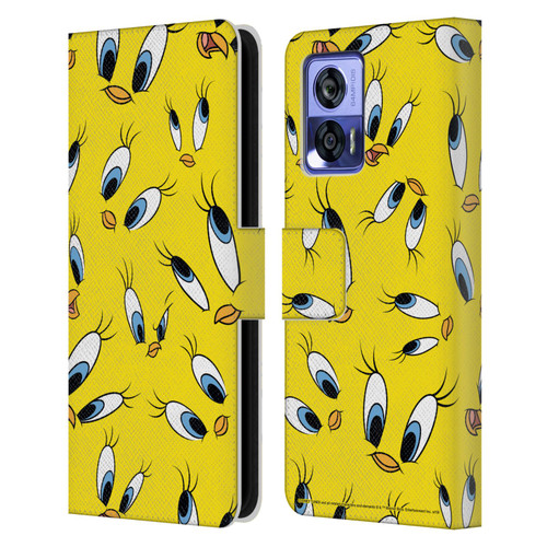 Looney Tunes Patterns Tweety Leather Book Wallet Case Cover For Motorola Edge 30 Neo 5G