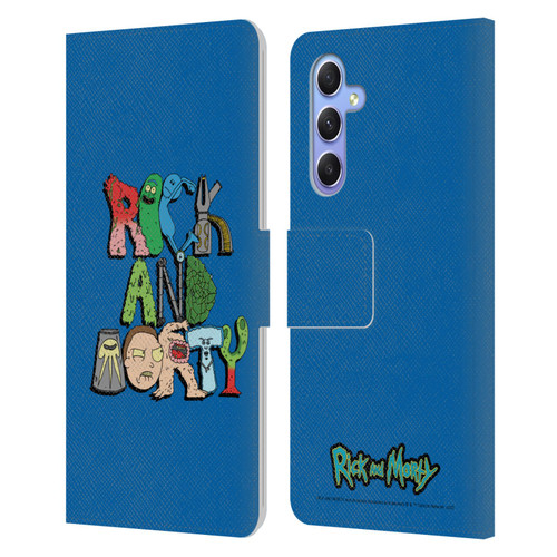 Rick And Morty Season 3 Character Art Typography Leather Book Wallet Case Cover For Samsung Galaxy A34 5G