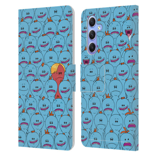Rick And Morty Season 4 Graphics Mr. Meeseeks Pattern Leather Book Wallet Case Cover For Samsung Galaxy A34 5G