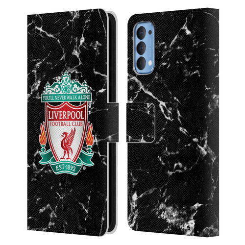 Liverpool Football Club Marble Black Crest Leather Book Wallet Case Cover For OPPO Reno 4 5G