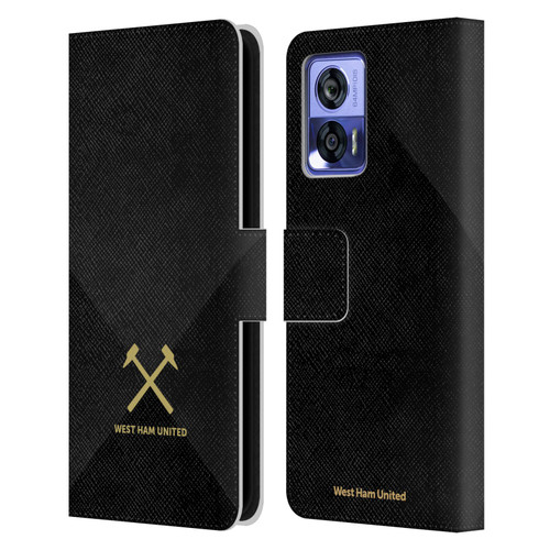 West Ham United FC Hammer Marque Kit Black & Gold Leather Book Wallet Case Cover For Motorola Edge 30 Neo 5G