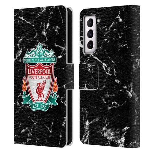 Liverpool Football Club Marble Black Crest Leather Book Wallet Case Cover For Samsung Galaxy S21 5G